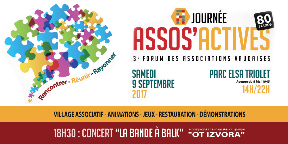 Assos'Actives : 3ème Forum des Associations Vaudaises, au parc Elsa Triolet, samedi 9 septembre 2017